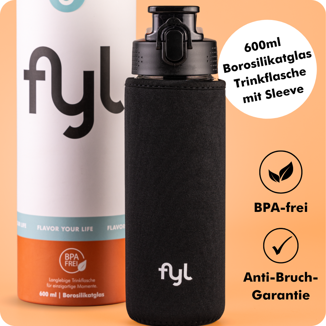 fyl Glas-Trinkflasche mit Überzug (600ml)